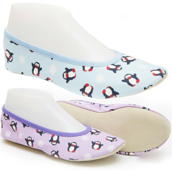 IWA 15 Pinguin hellblau flieder Kinder Gymnastikschuhe Turnschläppchen Ballettschläppchen Hausschuhe